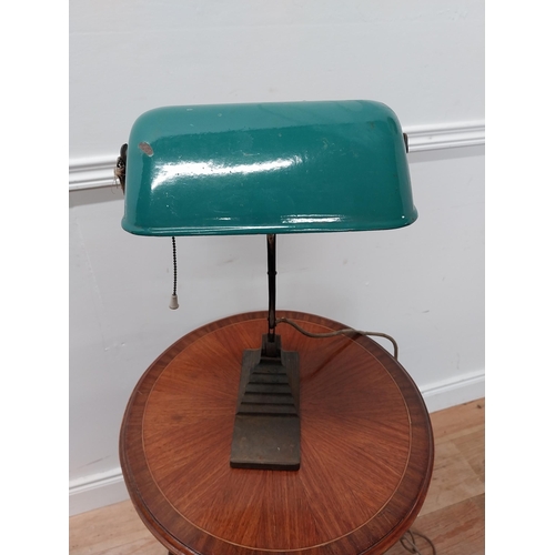 110 - 1940s industrial metal desk lamp with enamel shade {44 cm H x 27 cm x 25 cm D}.