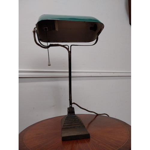 110 - 1940s industrial metal desk lamp with enamel shade {44 cm H x 27 cm x 25 cm D}.