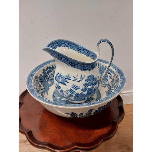 11 - Early 20th C. blue and white ceramic jug and basin set by Willow Wedgewood {22 cm H x 31 cm Dia}.