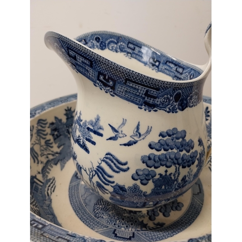 11 - Early 20th C. blue and white ceramic jug and basin set by Willow Wedgewood {22 cm H x 31 cm Dia}.