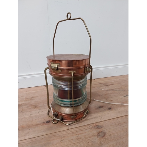 116 - Good quality copper and brass electrified ships lantern {38 cm H x 32 cm Dia.}.