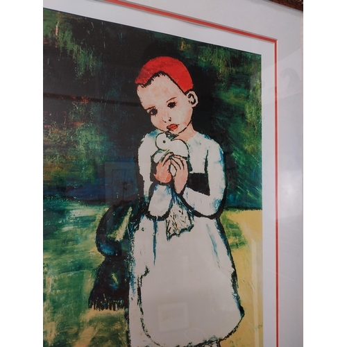 15 - Girl and Duck print Collection Domaine Picasso 266/500 mouted in gilt frame {88 cm H x 73 cm W}.