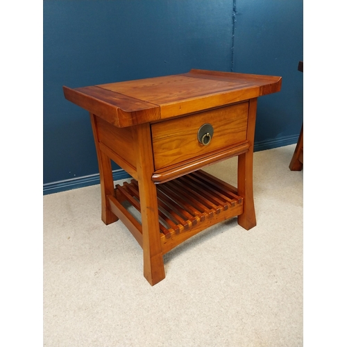 22 - Pair of cherrywood bedside cabinets with single drawer raised on tapered legs {58 cm H x 55 cm W x 4... 