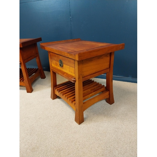 22 - Pair of cherrywood bedside cabinets with single drawer raised on tapered legs {58 cm H x 55 cm W x 4... 
