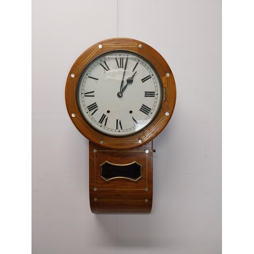 29 - 19th C. rosewood wall clock with brass and mother of pear inlay and painted dial {70 cm H x 40 cm W ... 