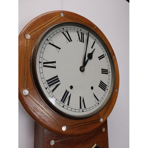29 - 19th C. rosewood wall clock with brass and mother of pear inlay and painted dial {70 cm H x 40 cm W ... 