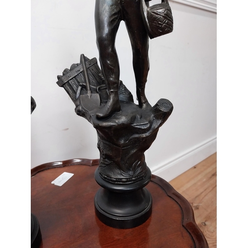 30 - Early 20th C. pair of Spelter figures Gentleman and Lady {50 cm H x 18 cm W x 12 cm D }.