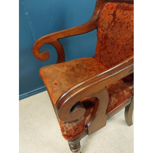 32 - 19th C. mahogany and upholstered gentleman's armchair raised on turned legs {92 cm H x 55 cm W x 55 ... 