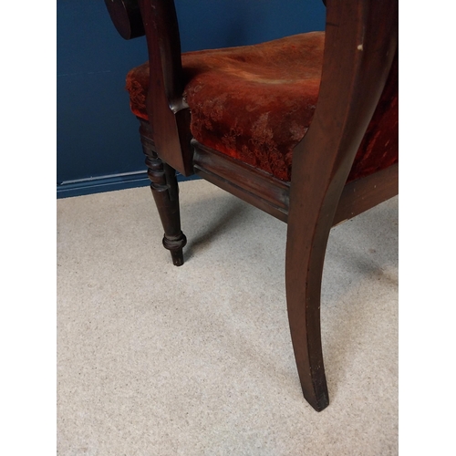 32 - 19th C. mahogany and upholstered gentleman's armchair raised on turned legs {92 cm H x 55 cm W x 55 ... 