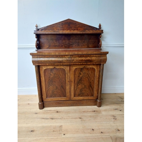 34 - 19th C. flamed mahogany side cabinet with gallery back two short drawers over two blind doors {140 c... 