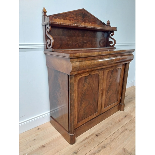 34 - 19th C. flamed mahogany side cabinet with gallery back two short drawers over two blind doors {140 c... 