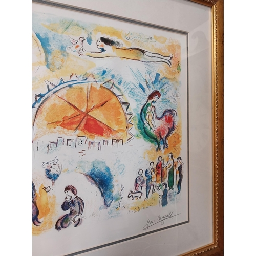 35 - Marc Chagall coloured print 'Four Seasons' 15/99 mounted in gilt frame {68 cm H x 80 cm W}.