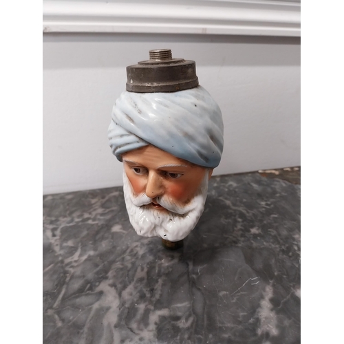 39 - Rare hand painted ceramic lamp bowl in the form of a Gentleman {13 cm H x 8 cm W x 7 cm D}.