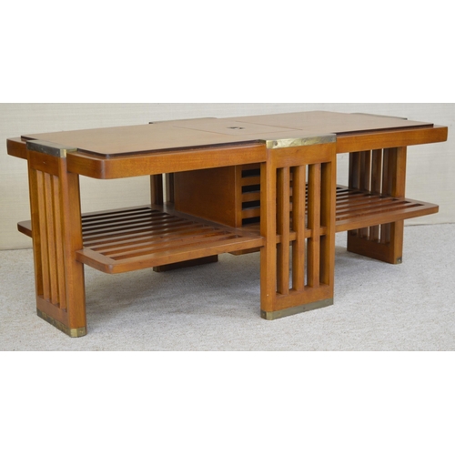 Cherrywood and brass mounted two tier coffee table {50 cm H x 120 cm W