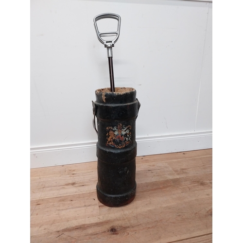 43 - Unusual early 20th C. canvas stick stand decorated with coat of arms including shooting stick {52 cm... 