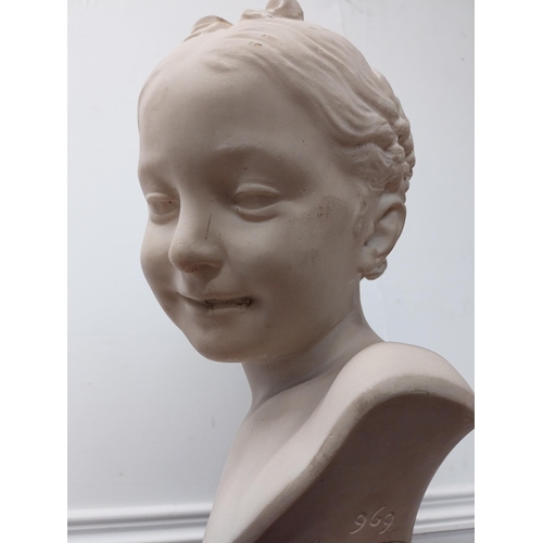47 - Marble resin bust of a young girl {40 cm H x 22 cm W x 17 cm D}.