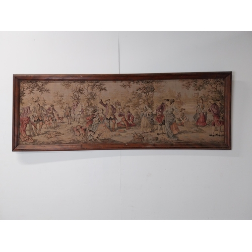 55 - 1950s framed tapestry depicting Garden scene {55 cm H x 156 cm W}.