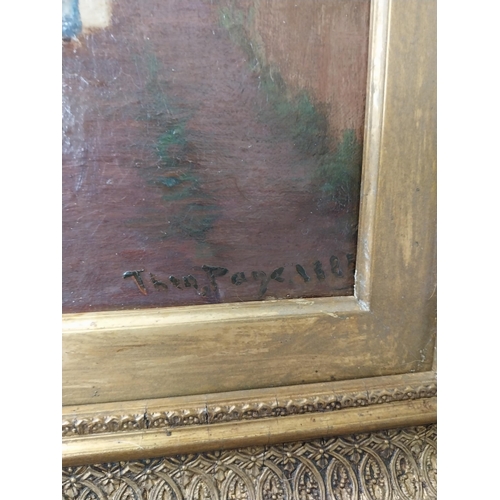57 - 19th C. oil on canvas Village scene mounted in giltwood frame {72 cm H x 61 cm W}.