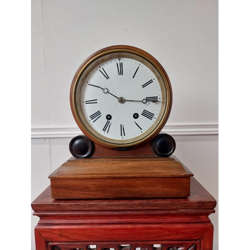 58 - William IV rosewood mantle clock with enamel dial {27 cm H x 26 cm W x 14 cm D}.