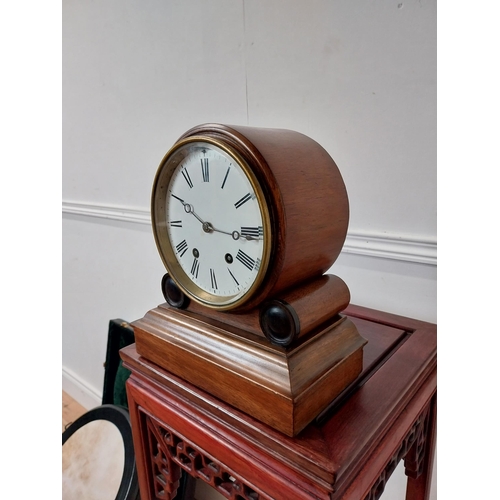 58 - William IV rosewood mantle clock with enamel dial {27 cm H x 26 cm W x 14 cm D}.