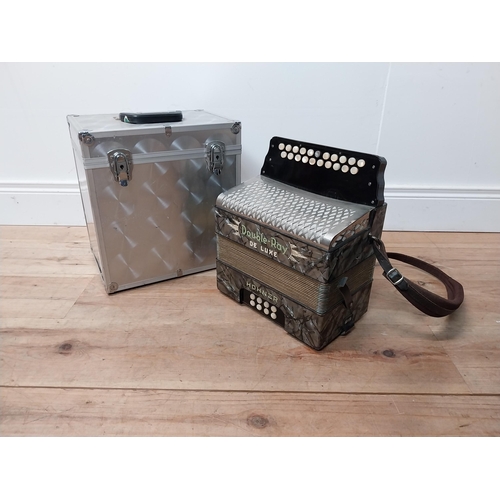 63 - Double Ray De Luxe Hohner button accordion in case