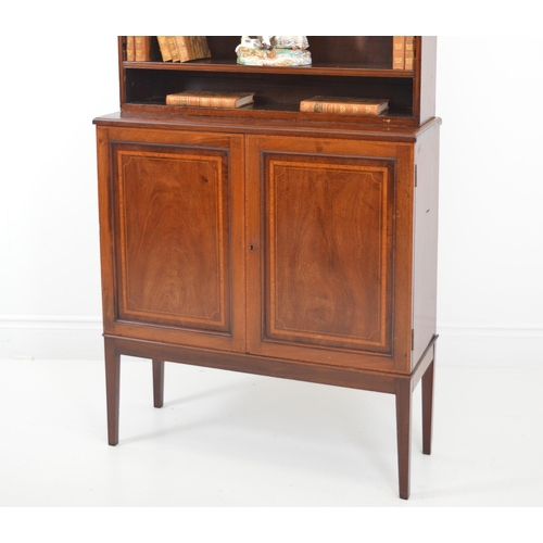 84 - Edwardian mahogany inlaid open top bookcase {161 cm H x 83 cm W x 29 cm D}.