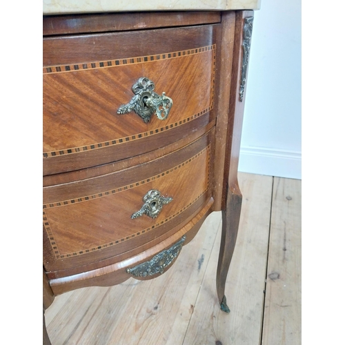 91 - Pair of early 20th C. inlaid kingwood bedside cabinets with marble tops and ormolou mounts {75 cm H ... 