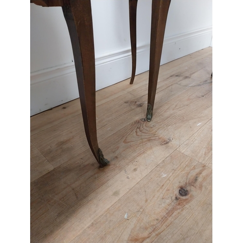 91 - Pair of early 20th C. inlaid kingwood bedside cabinets with marble tops and ormolou mounts {75 cm H ... 