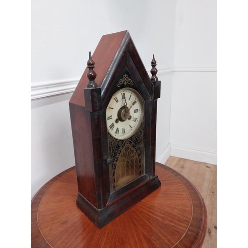 93 - 19th C. rosewood Cathedral mantel clock with painted dial {39 cm H x 21 cm W x 10 cm D}.