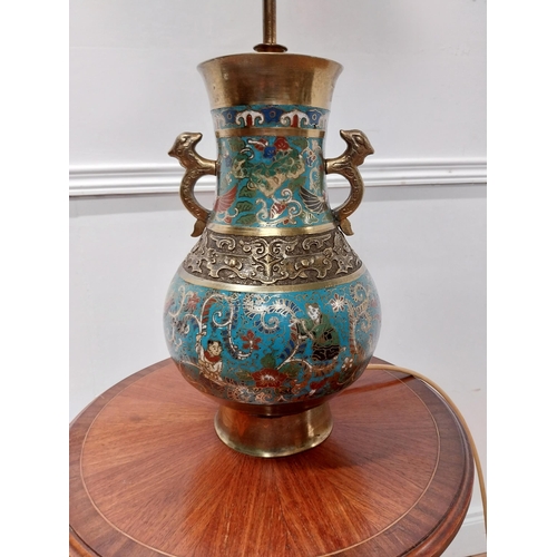 94 - Early 20th C. brass and cloisonn� table lamp {90 cm H x 42 cm Dia.}.