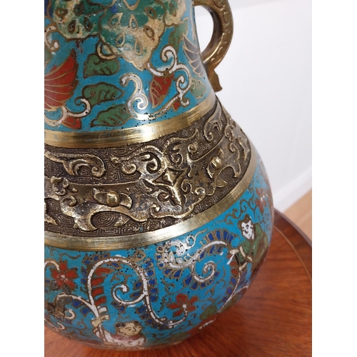 94 - Early 20th C. brass and cloisonn� table lamp {90 cm H x 42 cm Dia.}.