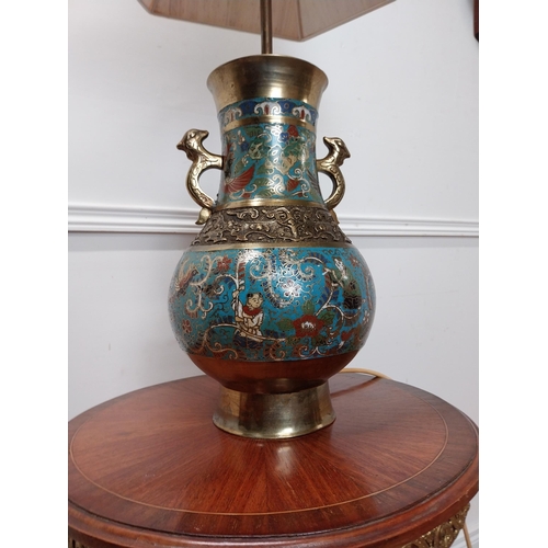 94 - Early 20th C. brass and cloisonn� table lamp {90 cm H x 42 cm Dia.}.