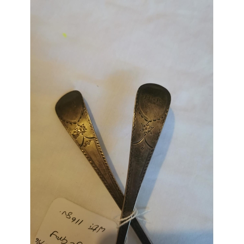 1131 - Pair of English bright cut silver tablespoons Hallmarked in London 1795 -96 Wt: 116grs