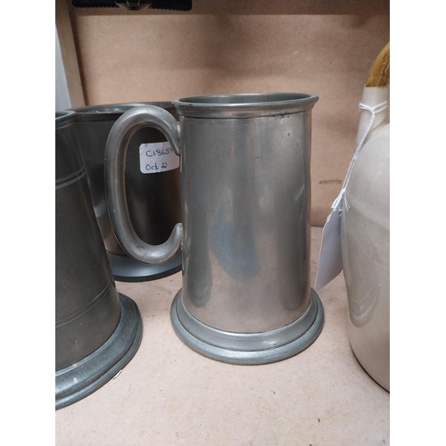 104 - Three pewter tankards - Daily Telegraph & Morning Post {13 cm H x 15 cm W x 9 cm D}, Winner of Jubil... 