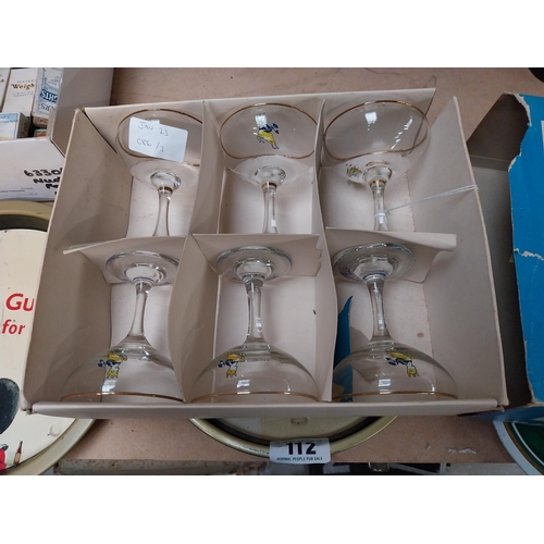 113 - Set of six Babycham advertising glasses in presentation box {11cm H x 9cm Dia.}.