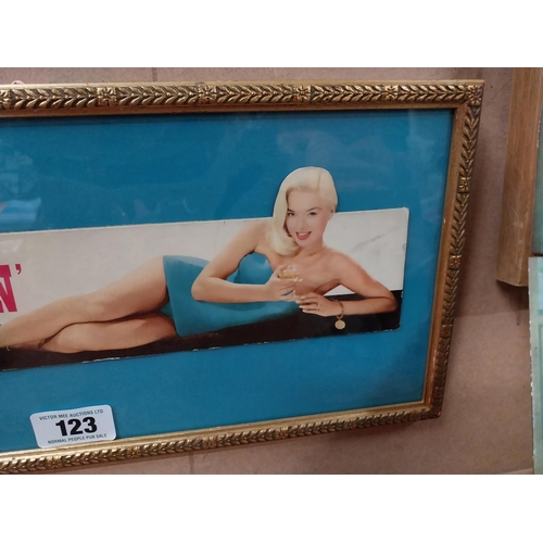 123 - Never Say No To A Godwin Diana Dors advertising showcard. {22 cm H x 47 cm W}.