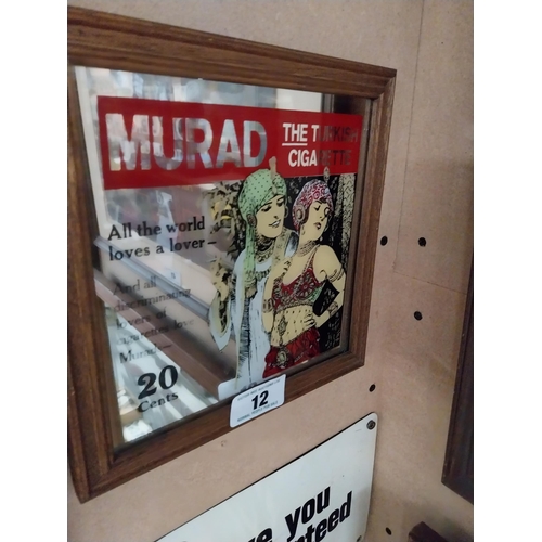 12 - Murad Turkish Cigarettes framed advertising mirror. {24 cm H x 22 cm W}.