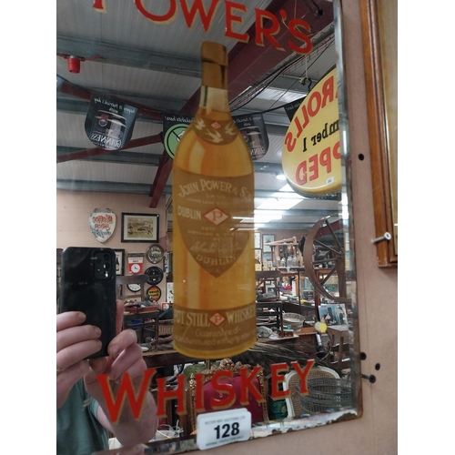 128 - Power's Whiskey advertising mirror {46cm H x 31cm W}.