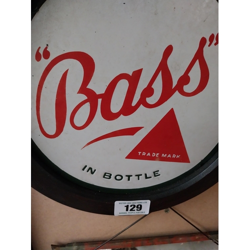 129 - Bass in Bottle framed enamel advertising sign {31 cm H x 31 cm W}.