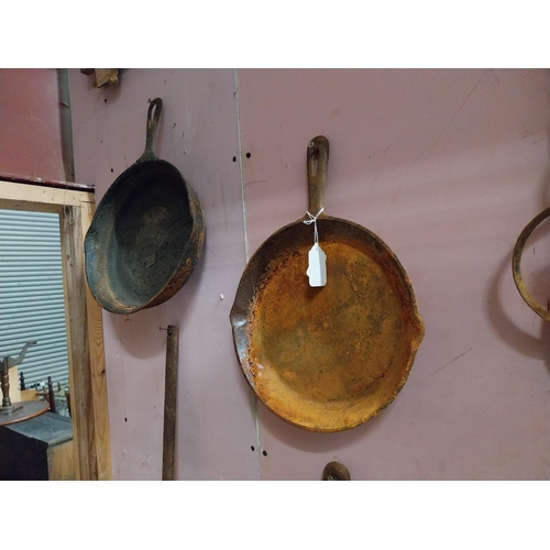 1297 - Two small 20th C. metal frying pans. { 37 cm H x 27  cm W}.