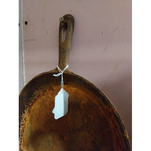 1297 - Two small 20th C. metal frying pans. { 37 cm H x 27  cm W}.