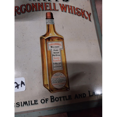 137A - Watt's Tryconnell Whisky tin plate advertising sign {24 cm H x 21 cm W}.