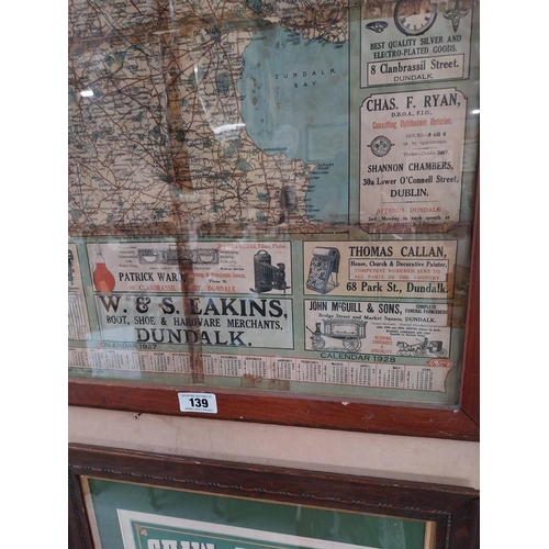 139 - W and S Eakins 1925 - 1928 Dundalk Business framed advertising show card {85 cm h x 67 cm W}.