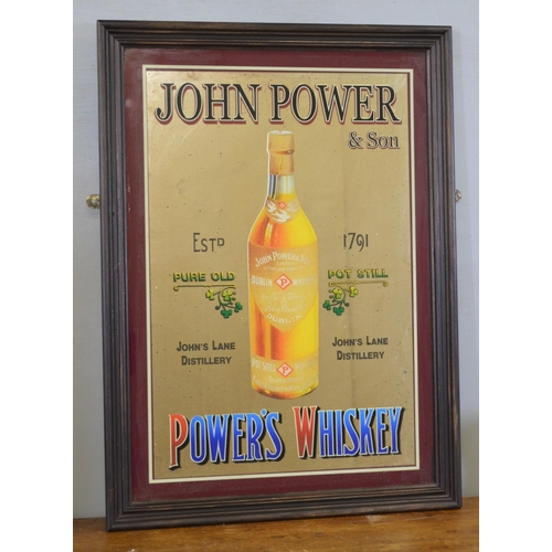 143 - John Power & Son Power's Whiskey pictorial framed advertising mirror {90 cm H x 65 cm W}.