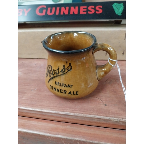 147 - Ross's Ginger Ale Belfast ceramic advertising water jug. {8 cm H x 10 cm W x 12 cm D}.