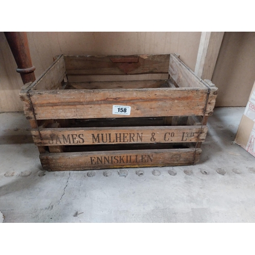 158 - James Mulhern Enniskillen wooden advertising beer crate . {26 cm H x 46 cm W x 48 cm D}.