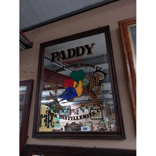 164 - Paddy Whiskey Cork Distillers framed advertising mirror.{72  cm H x 57 cm W}.