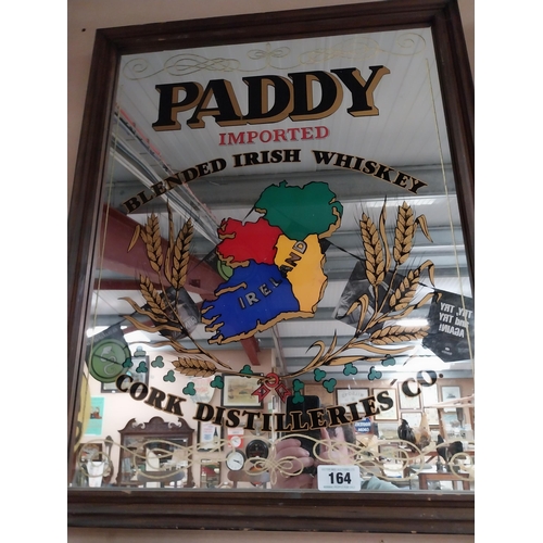 164 - Paddy Whiskey Cork Distillers framed advertising mirror.{72  cm H x 57 cm W}.