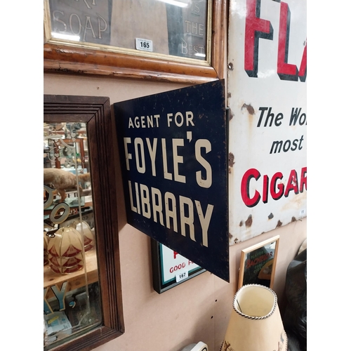 166 - Agent for Foyle's Library double sided Taylor enamel advertising sign {31cm H x 36cm W}