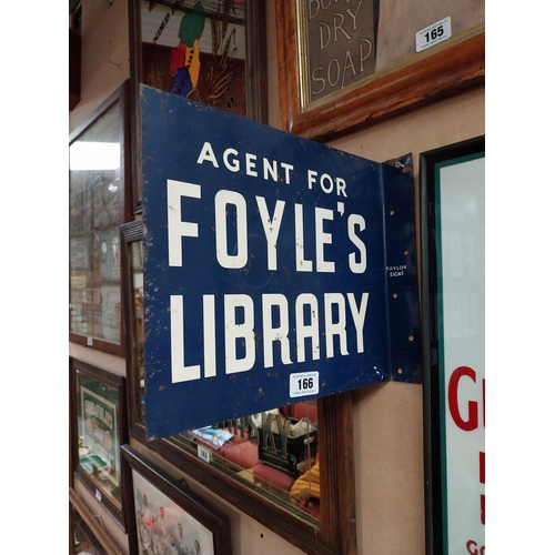 166 - Agent for Foyle's Library double sided Taylor enamel advertising sign {31cm H x 36cm W}